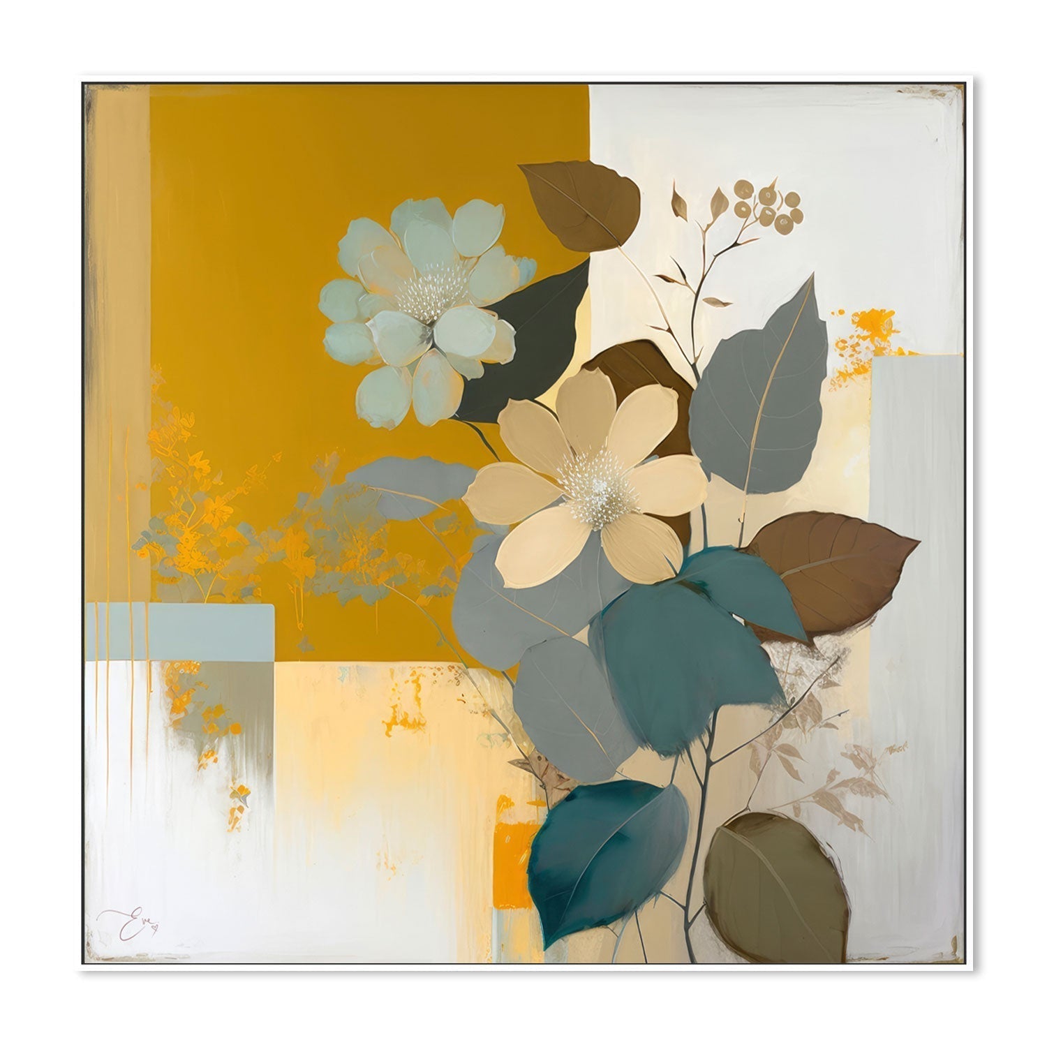 wall-art-print-canvas-poster-framed-Blue And Mustard Botanicals, Style A , By Bella Eve-GIOIA-WALL-ART