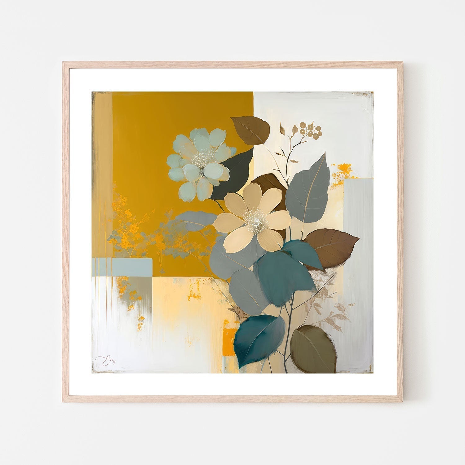 wall-art-print-canvas-poster-framed-Blue And Mustard Botanicals, Style A , By Bella Eve-GIOIA-WALL-ART