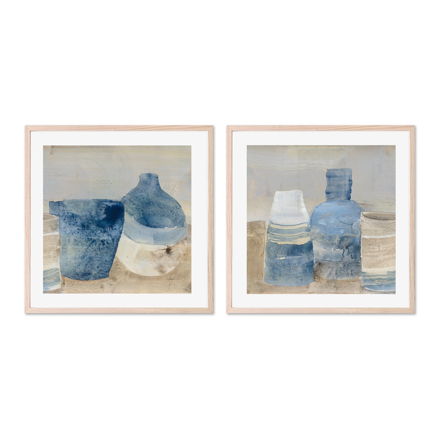 wall-art-print-canvas-poster-framed-Blue Ceramic Pots, Style A & B, Set Of 2 , By Albena Hristova-GIOIA-WALL-ART