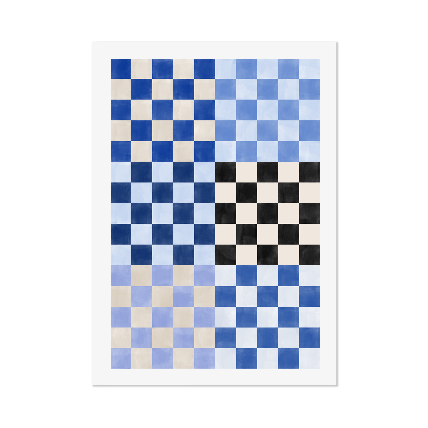 wall-art-print-canvas-poster-framed-Blue Checkered Pattern , By Elena Ristova-GIOIA-WALL-ART