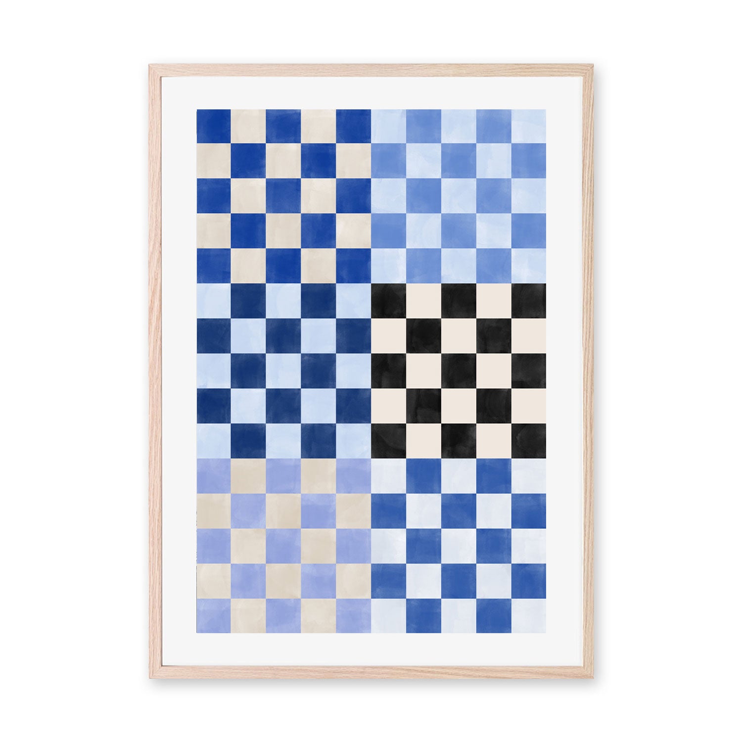 wall-art-print-canvas-poster-framed-Blue Checkered Pattern , By Elena Ristova-GIOIA-WALL-ART