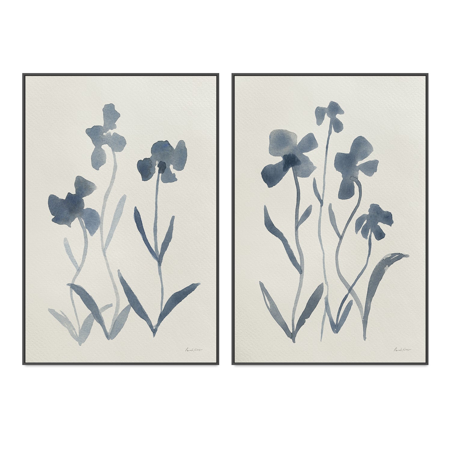 wall-art-print-canvas-poster-framed-Blue Florals, Style A & B, Set Of 2 , By Pamela Munger-GIOIA-WALL-ART