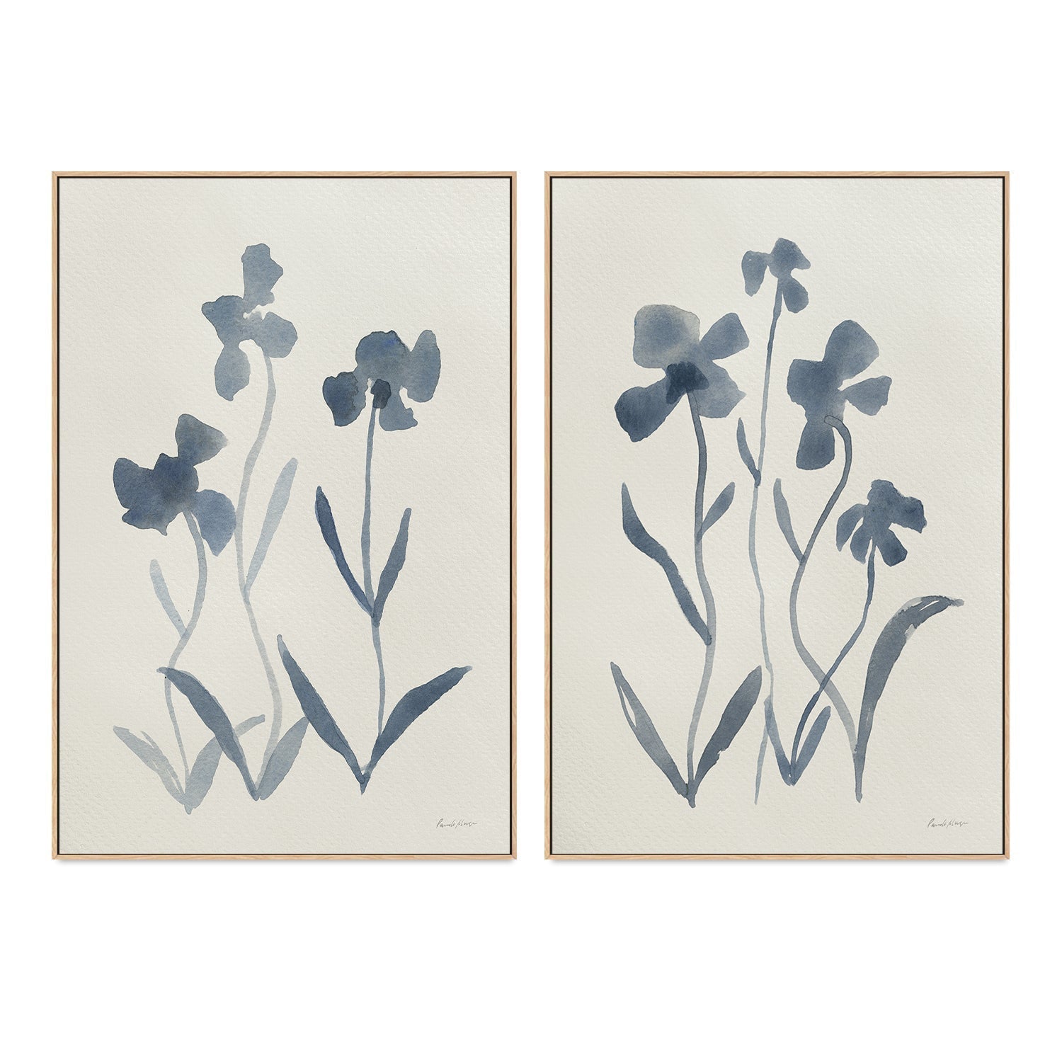 wall-art-print-canvas-poster-framed-Blue Florals, Style A & B, Set Of 2 , By Pamela Munger-GIOIA-WALL-ART