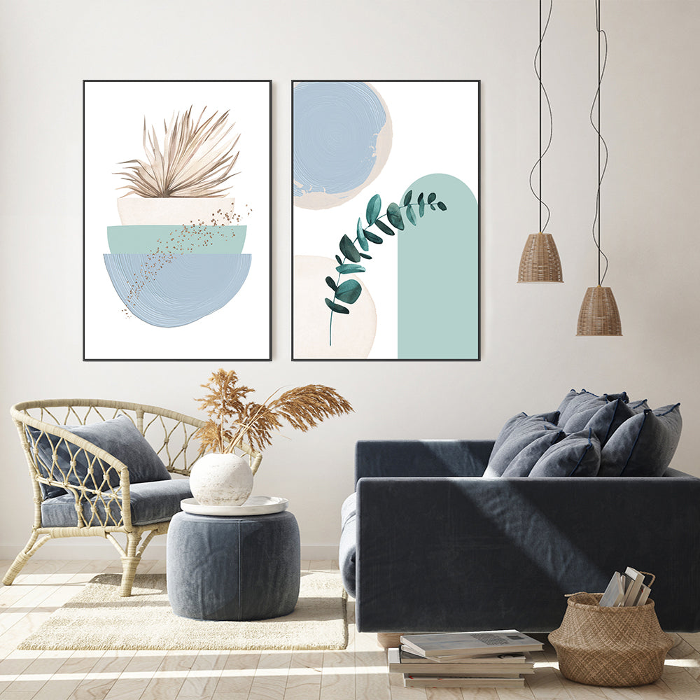 wall-art-print-canvas-poster-framed-Blue Green Boho, Style A & B, Set Of 2 , By Sally Ann Moss-GIOIA-WALL-ART