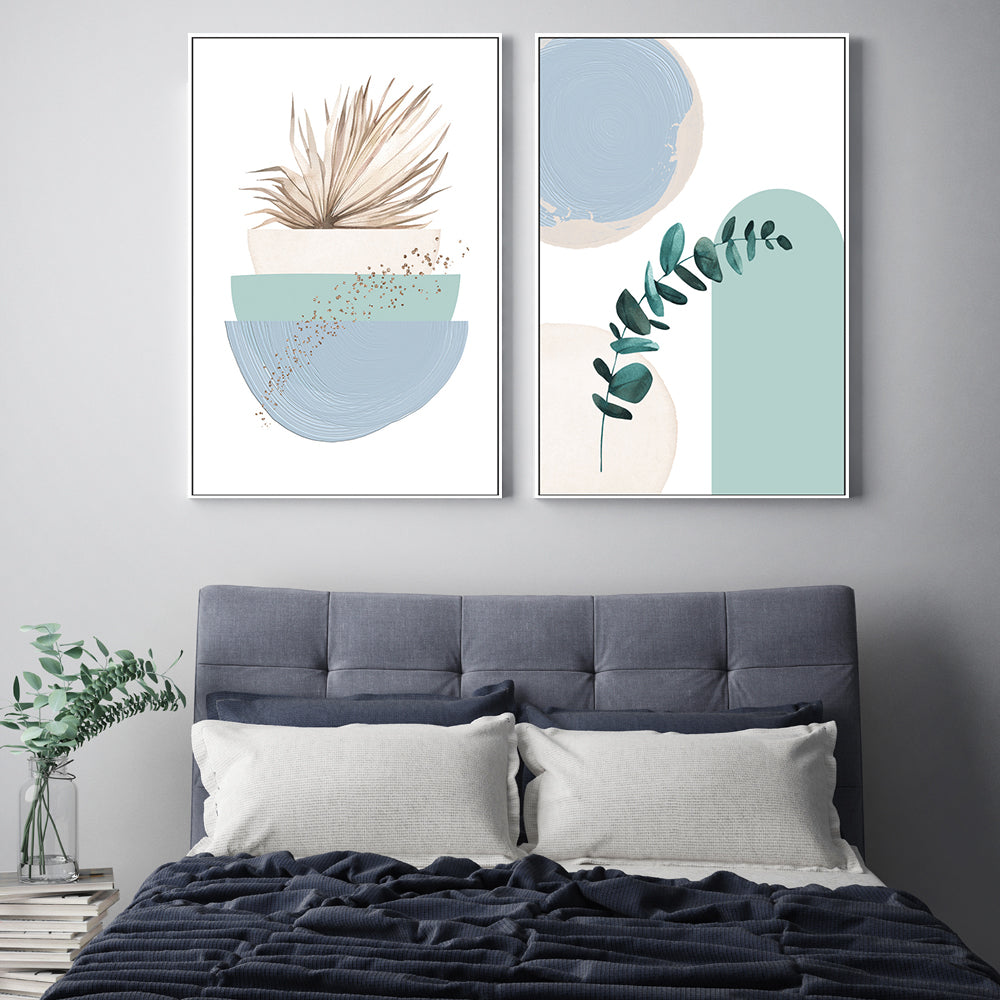 wall-art-print-canvas-poster-framed-Blue Green Boho, Style A & B, Set Of 2 , By Sally Ann Moss-GIOIA-WALL-ART