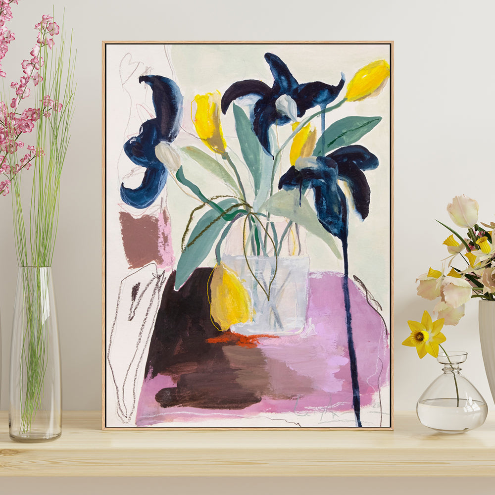 wall-art-print-canvas-poster-framed-Blue Iris And Daffodils , By Leigh Viner-2