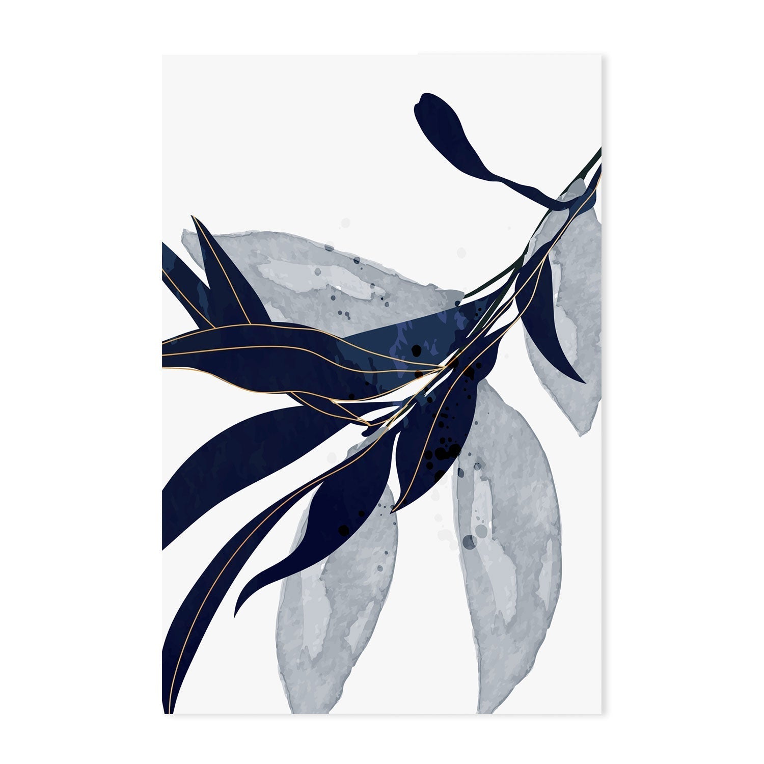 wall-art-print-canvas-poster-framed-Blue Leaves, Style A, B & C, Set Of 3-GIOIA-WALL-ART