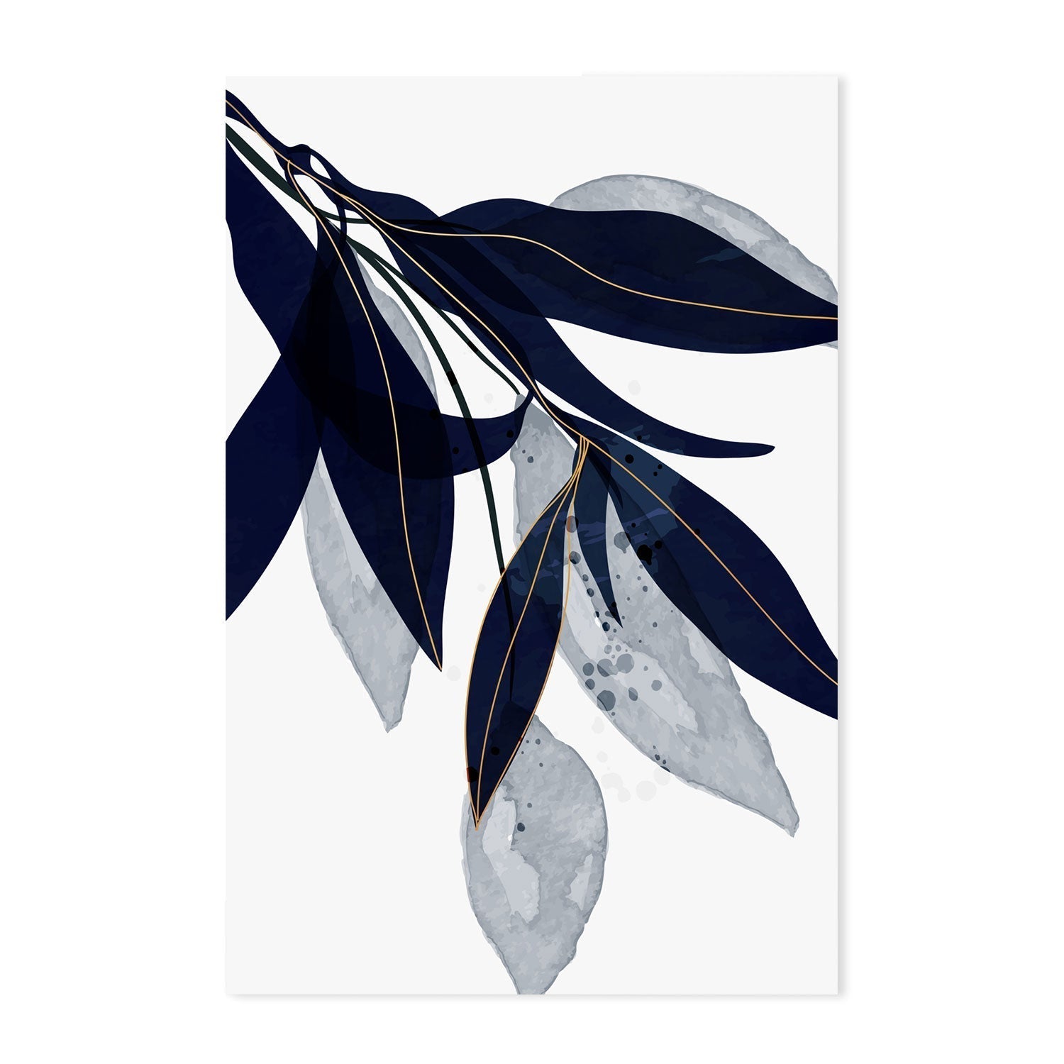 wall-art-print-canvas-poster-framed-Blue Leaves, Style A, B & C, Set Of 3-GIOIA-WALL-ART