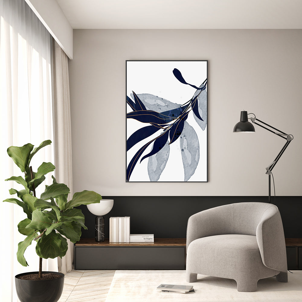 wall-art-print-canvas-poster-framed-Blue Leaves, Style C-GIOIA-WALL-ART