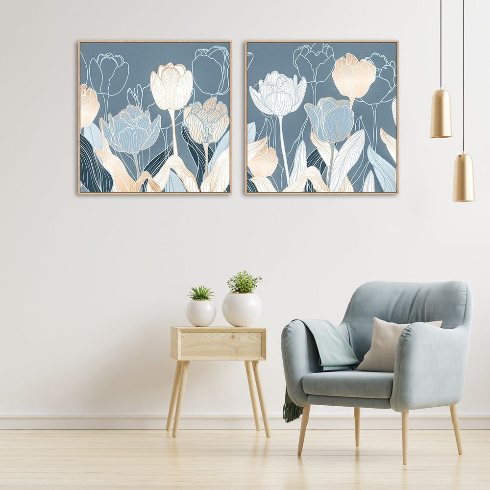 wall-art-print-canvas-poster-framed-Blue Lotus Bunch, Set Of 2-by-Gioia Wall Art-Gioia Wall Art