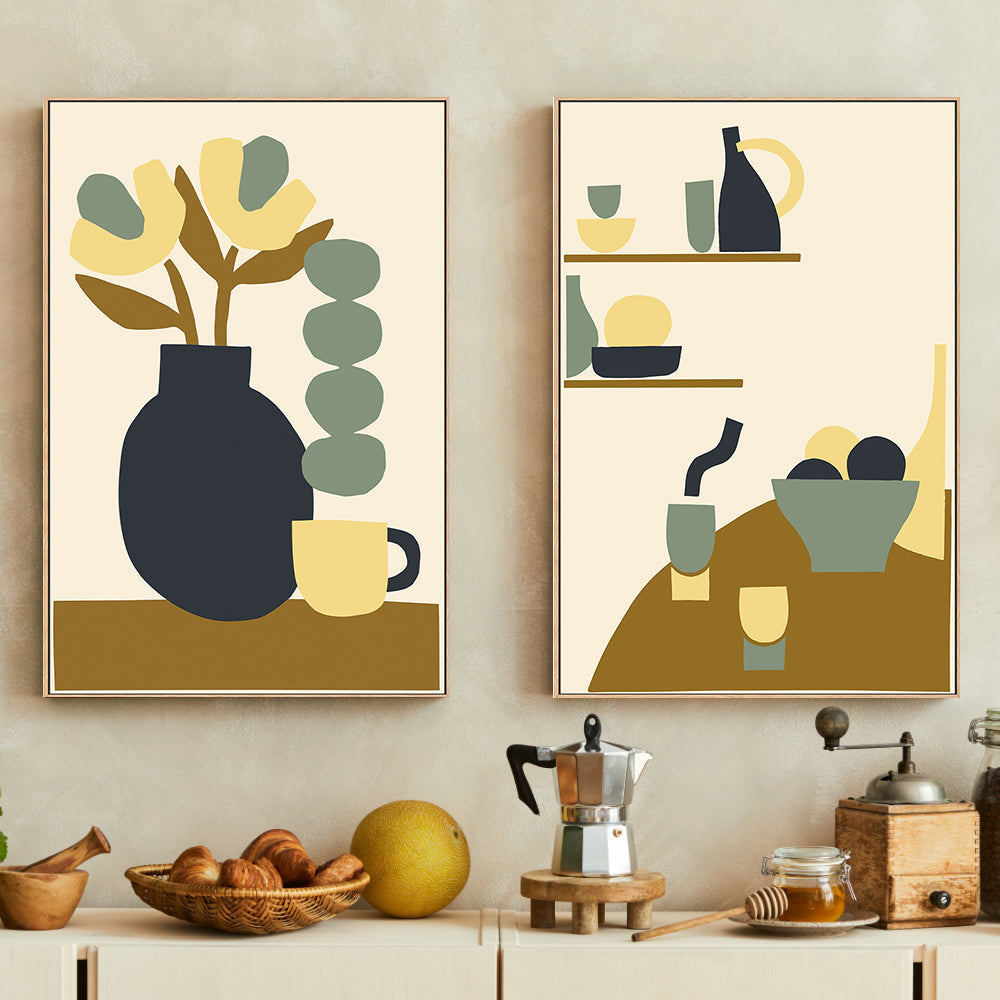 wall-art-print-canvas-poster-framed-Blue Minimal Kitchen, Set Of 2-GIOIA-WALL-ART