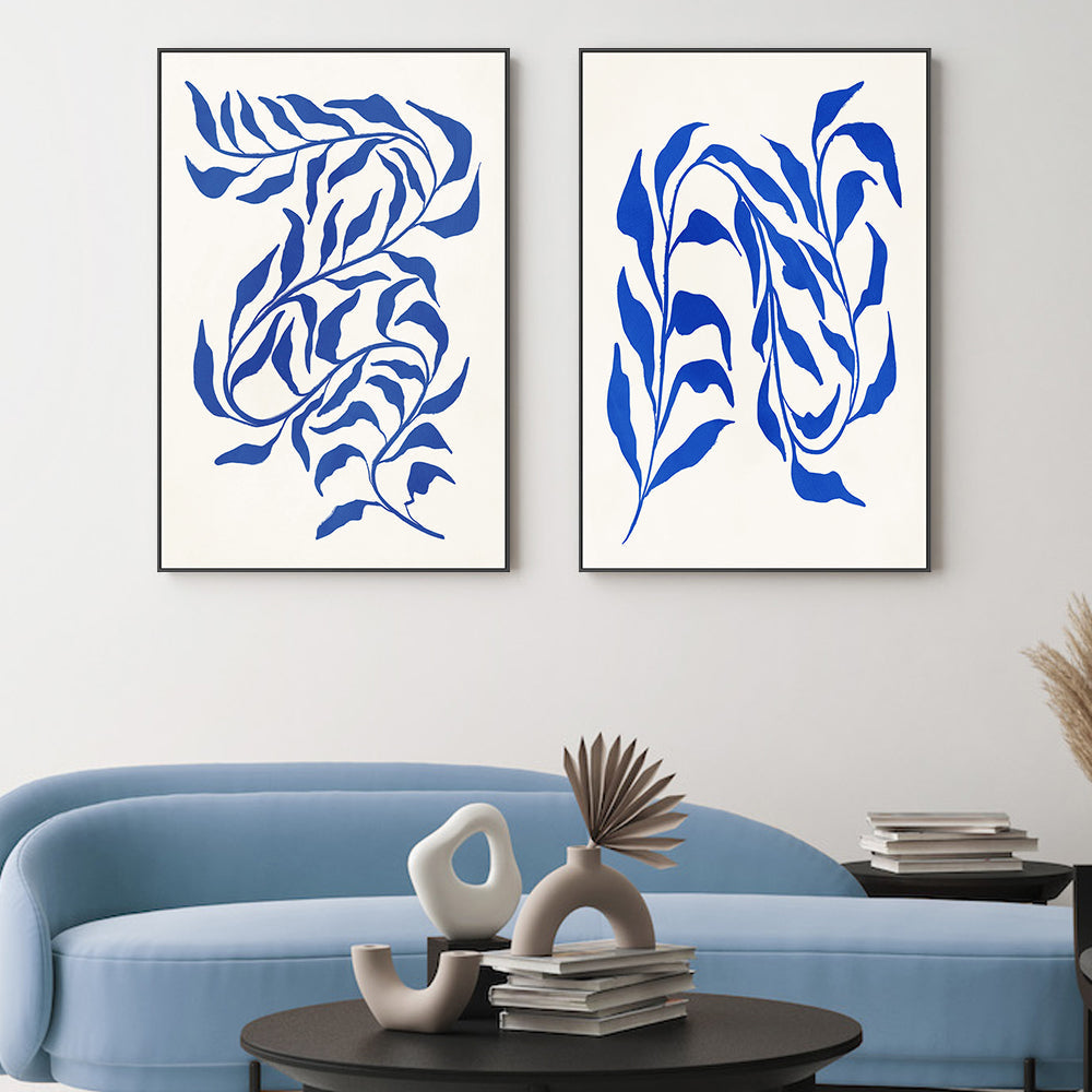 wall-art-print-canvas-poster-framed-Blue Seaweed, Style A & B, Set of 2 , By Nina Blue-2