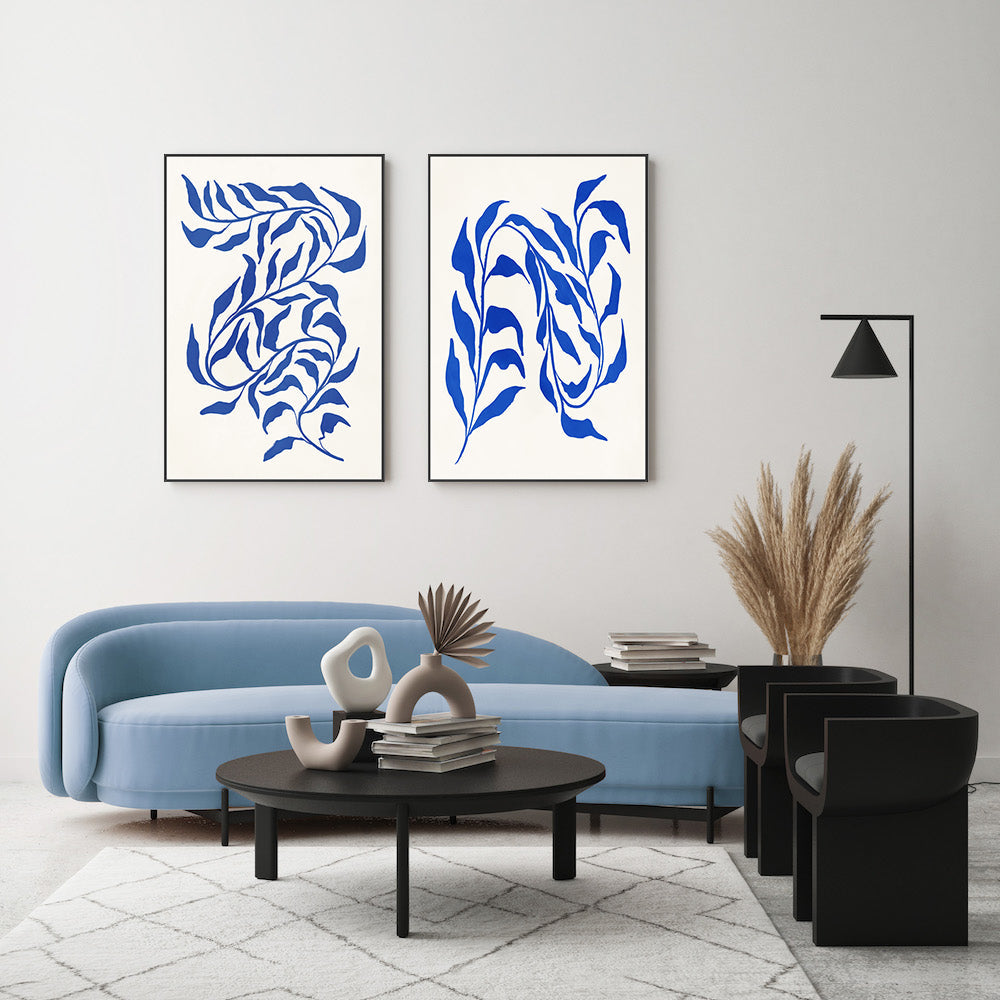 wall-art-print-canvas-poster-framed-Blue Seaweed, Style A & B, Set of 2 , By Nina Blue-7