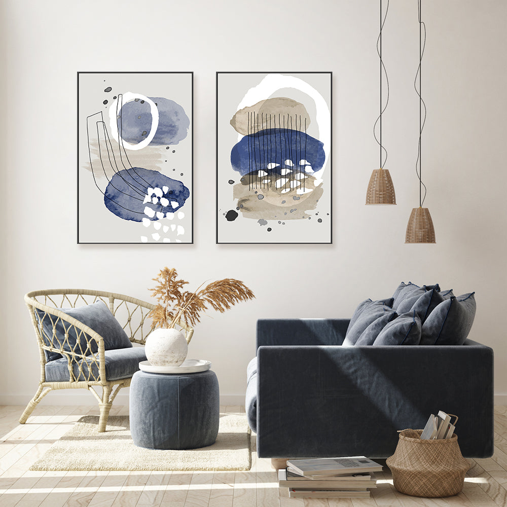 wall-art-print-canvas-poster-framed-Blue Stone, Style A & B, Set Of 2-GIOIA-WALL-ART