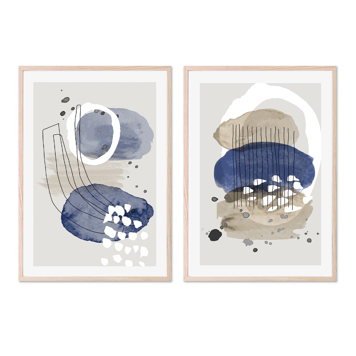 wall-art-print-canvas-poster-framed-Blue Stone, Style A & B, Set Of 2-GIOIA-WALL-ART