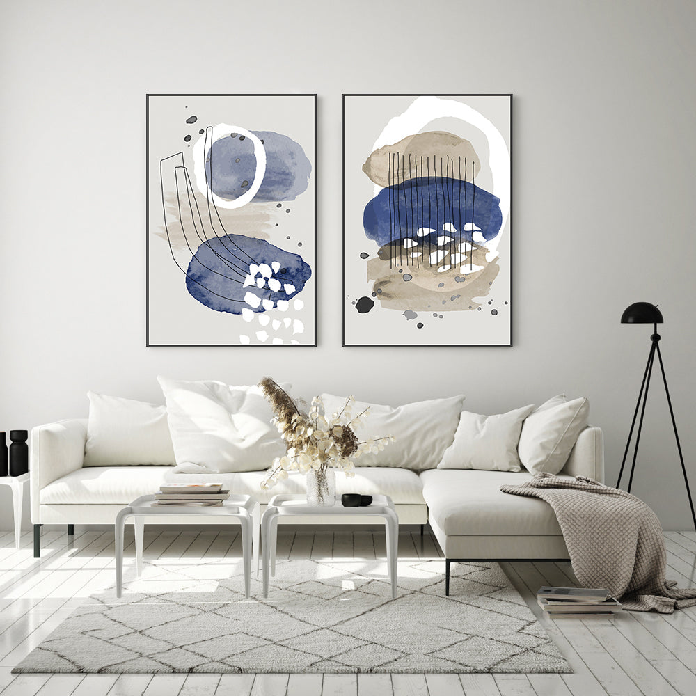 wall-art-print-canvas-poster-framed-Blue Stone, Style A & B, Set Of 2-GIOIA-WALL-ART