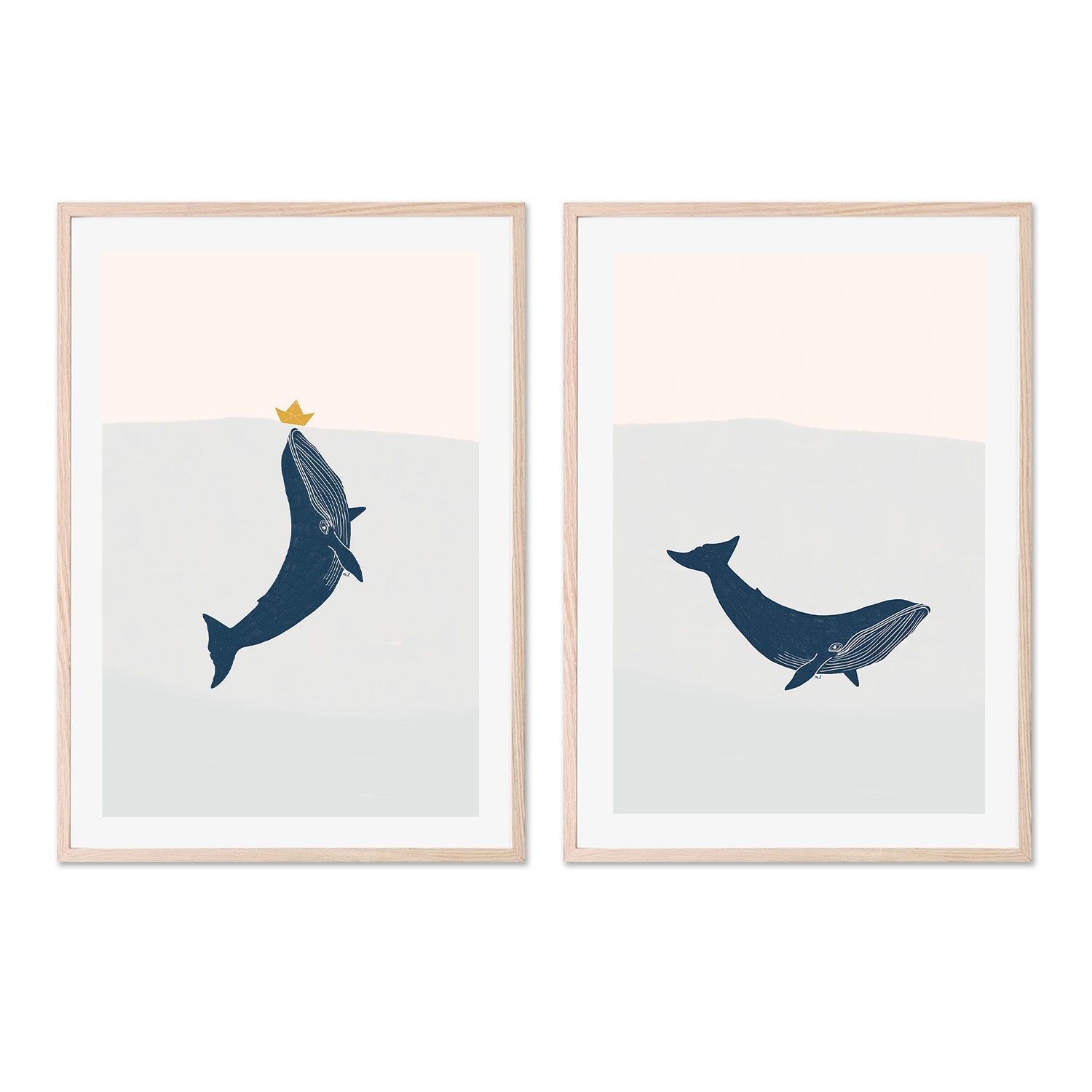 wall-art-print-canvas-poster-framed-Blue Whales and Sailing Boat, Set Of 2 , By Menina Lisboa-6