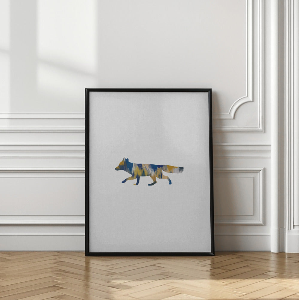 wall-art-print-canvas-poster-framed-Blue & Yellow Fox , By Orara Studio-2