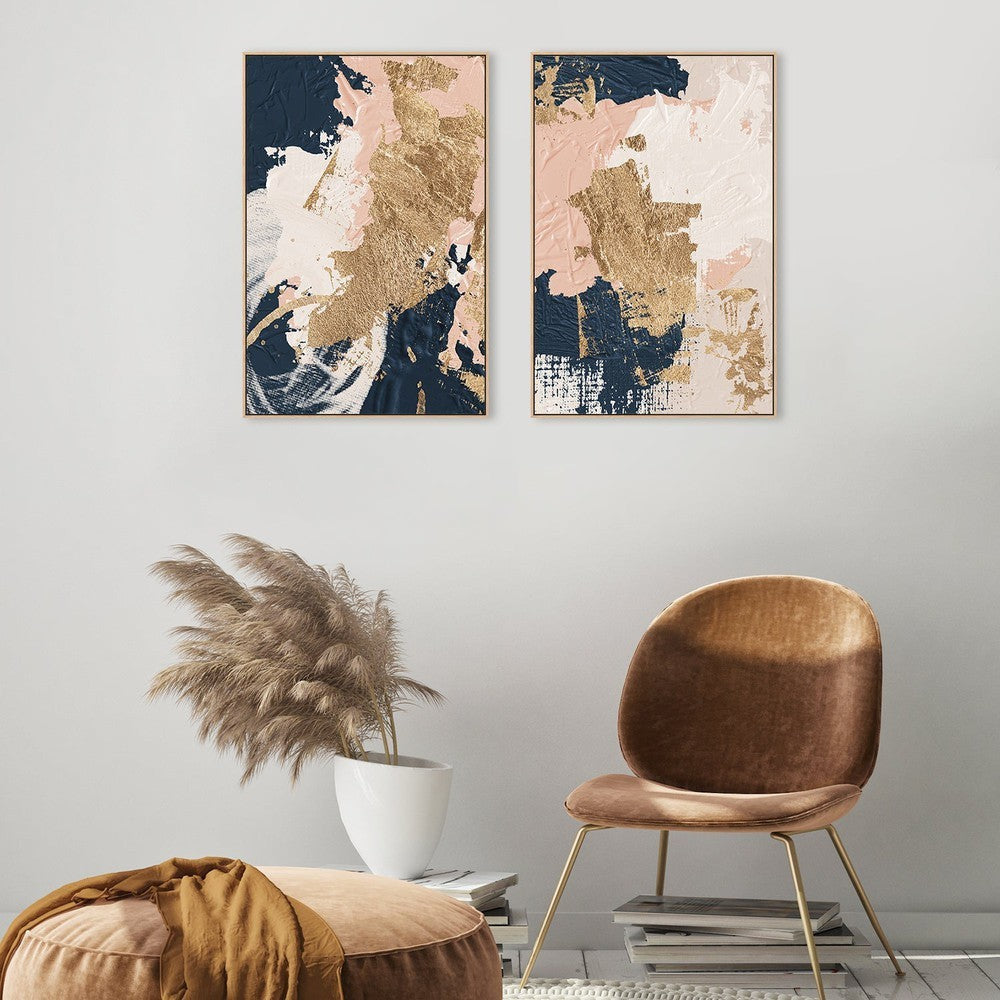 wall-art-print-canvas-poster-framed-Blush And Navy Abstract, Set Of 2, Style B-by-Gioia Wall Art-Gioia Wall Art