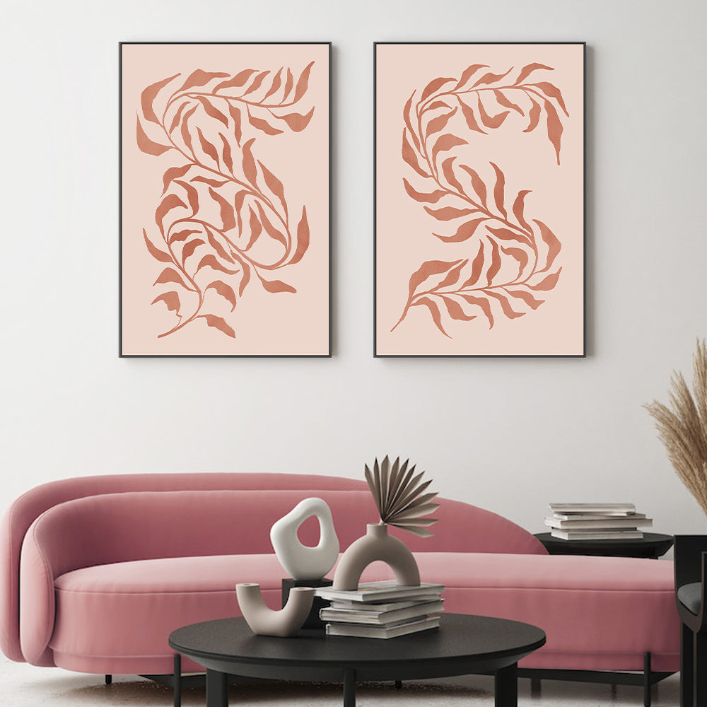 wall-art-print-canvas-poster-framed-Blush Seaweed, Style A & B, Set of 2 , By Nina Blue-2