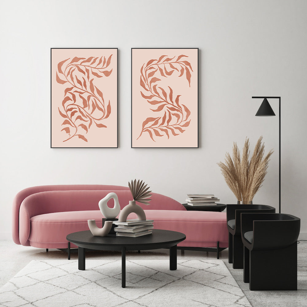 wall-art-print-canvas-poster-framed-Blush Seaweed, Style A & B, Set of 2 , By Nina Blue-7