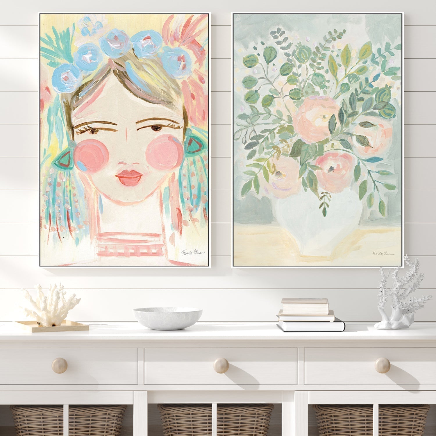 wall-art-print-canvas-poster-framed-Blushing Face & Bouquet, Set Of 2-by-Farida Zaman-Gioia Wall Art