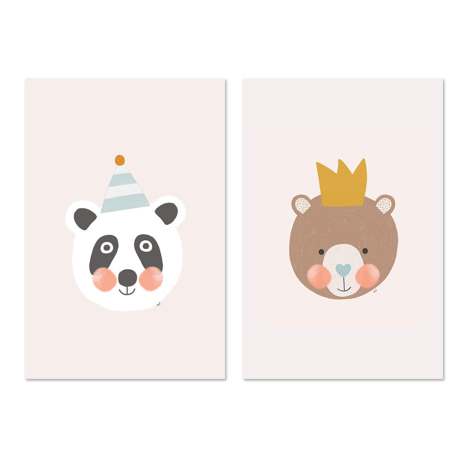 wall-art-print-canvas-poster-framed-Blushing Panda and Crown Bear, Set Of 2 , By Menina Lisboa-1