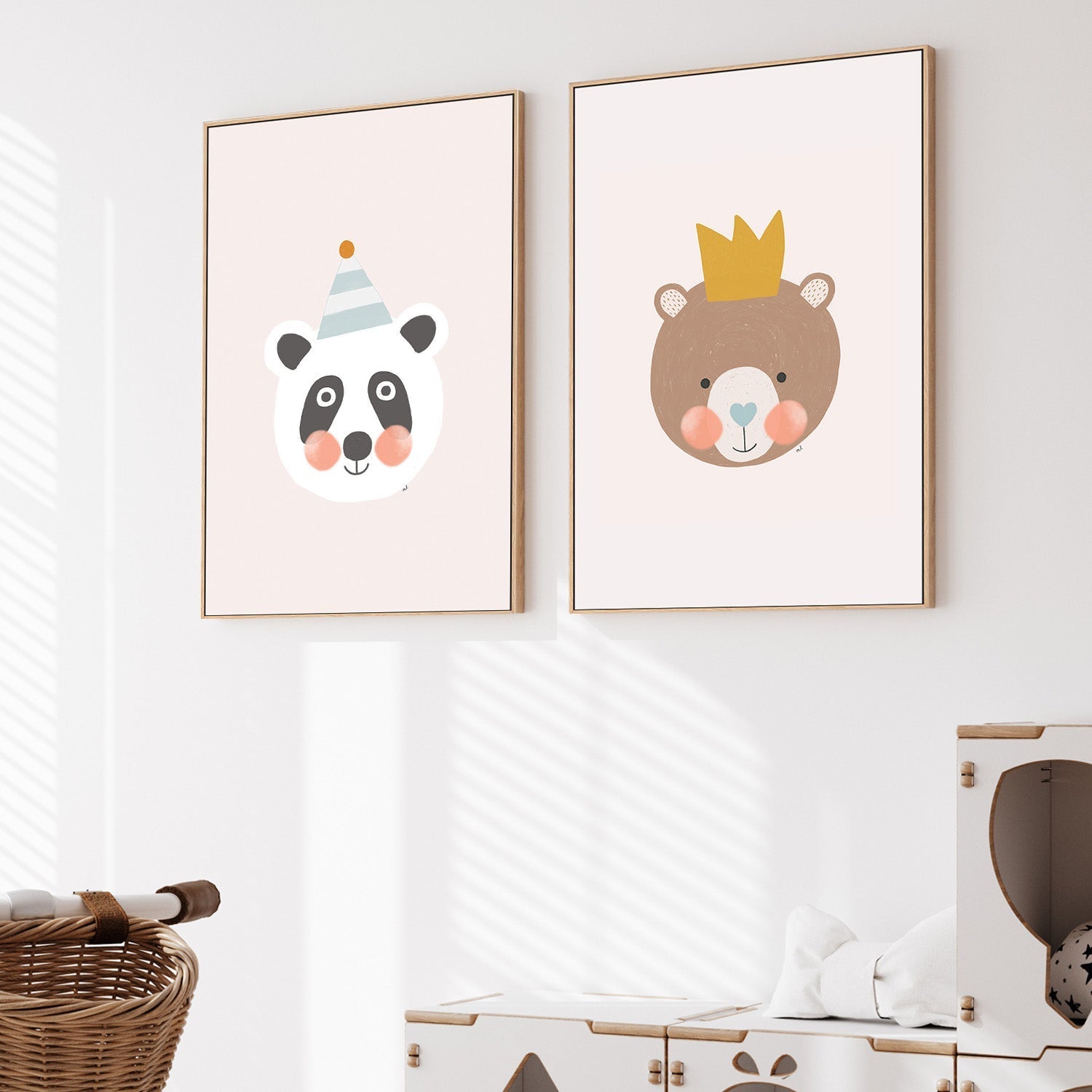 wall-art-print-canvas-poster-framed-Blushing Panda and Crown Bear, Set Of 2 , By Menina Lisboa-2