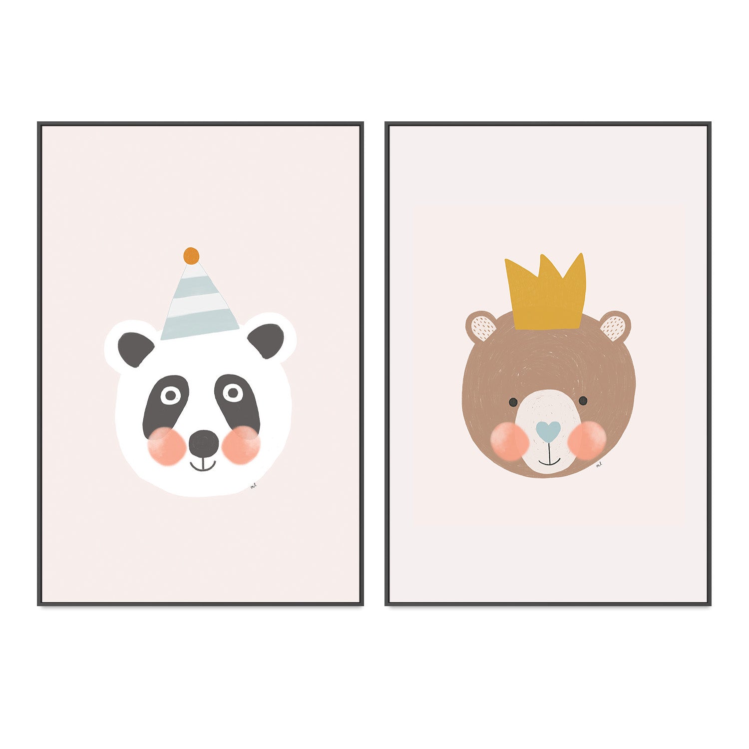 wall-art-print-canvas-poster-framed-Blushing Panda and Crown Bear, Set Of 2 , By Menina Lisboa-3