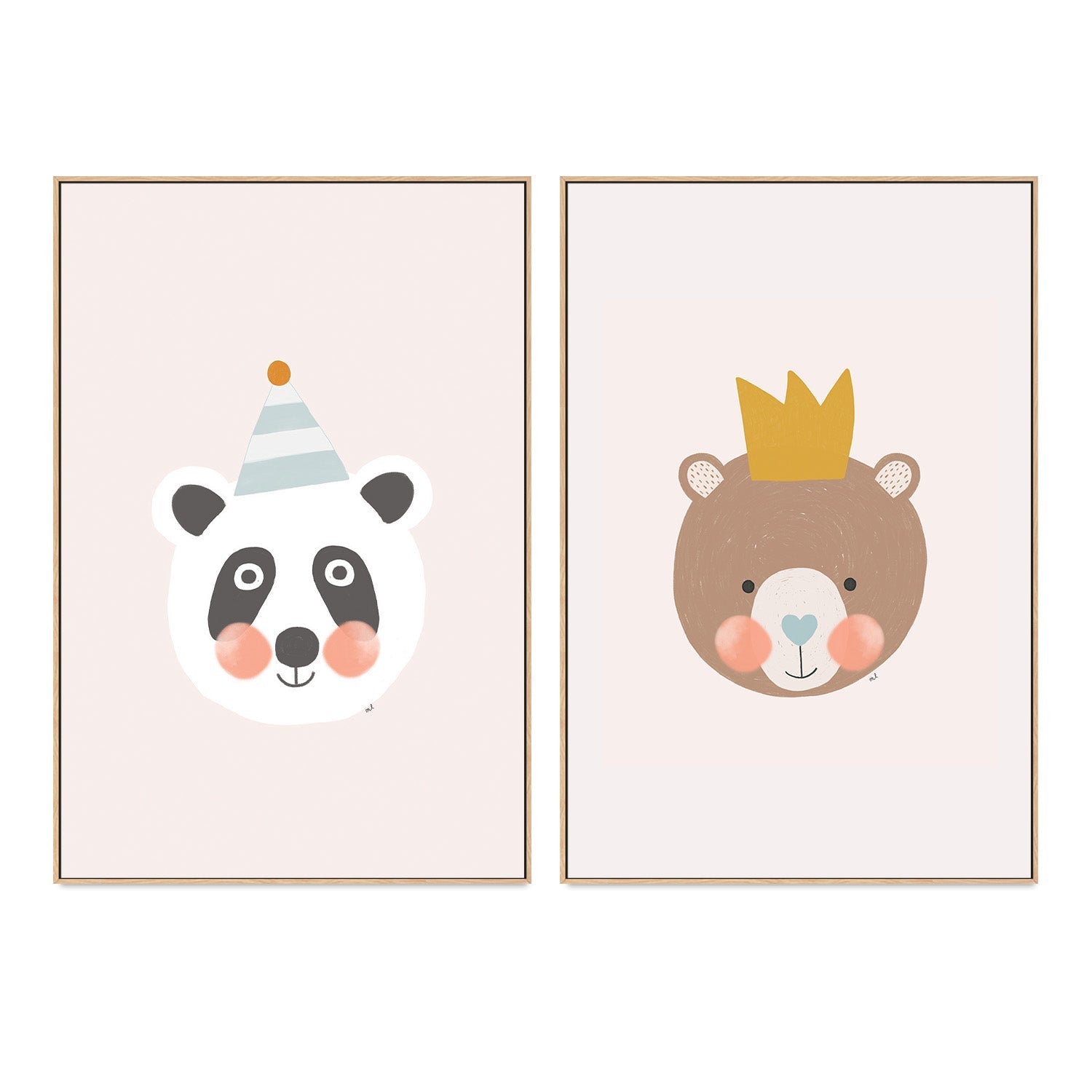 wall-art-print-canvas-poster-framed-Blushing Panda and Crown Bear, Set Of 2 , By Menina Lisboa-4