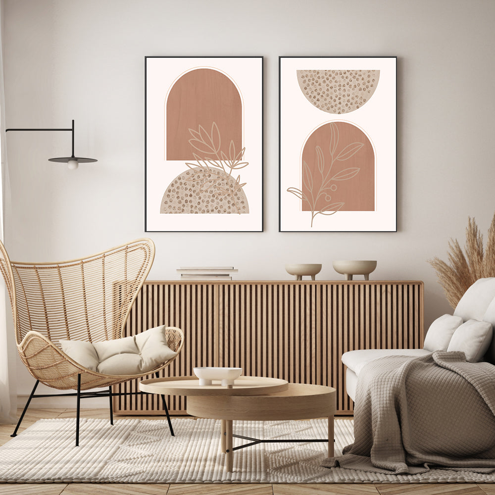 wall-art-print-canvas-poster-framed-Boho Beige, Style A & B, Set Of 2 , By Sally Ann Moss-GIOIA-WALL-ART