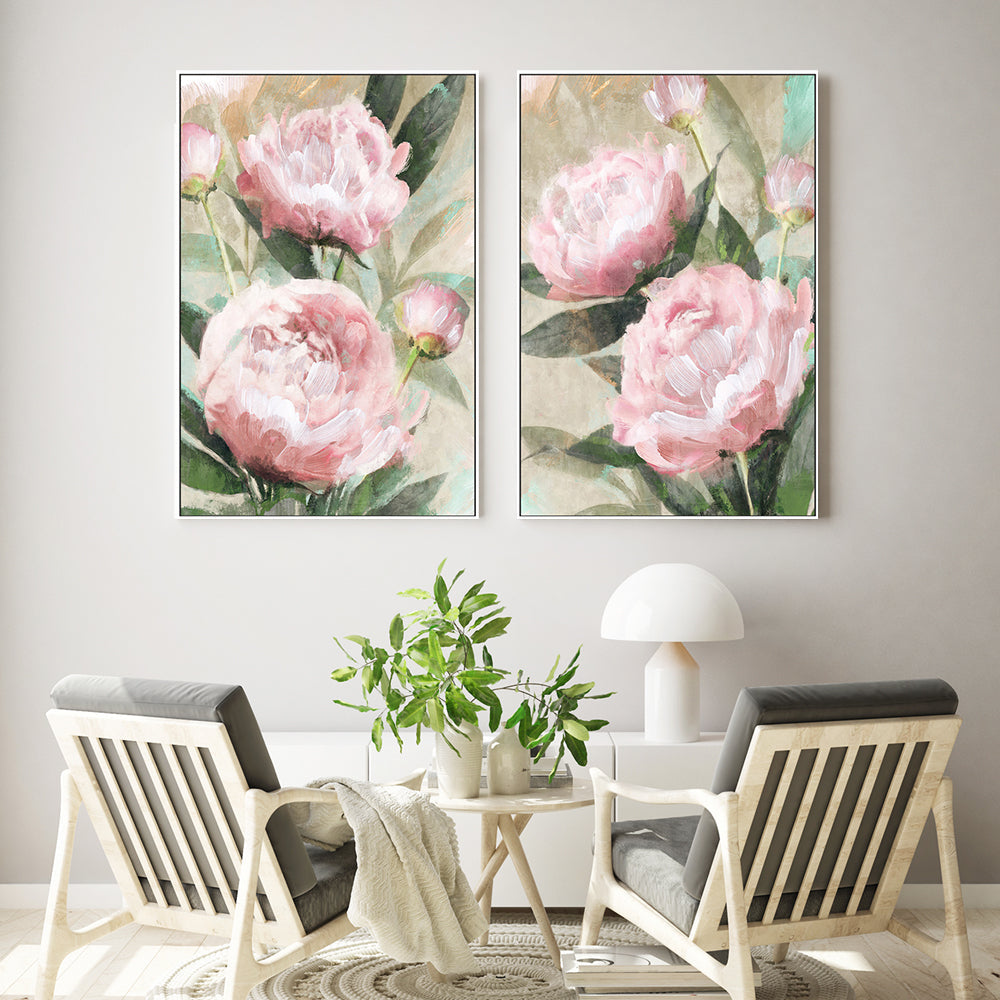 wall-art-print-canvas-poster-framed-Bountiful Peonies, Style A & B, Set Of 2 , By Nina Blue-2