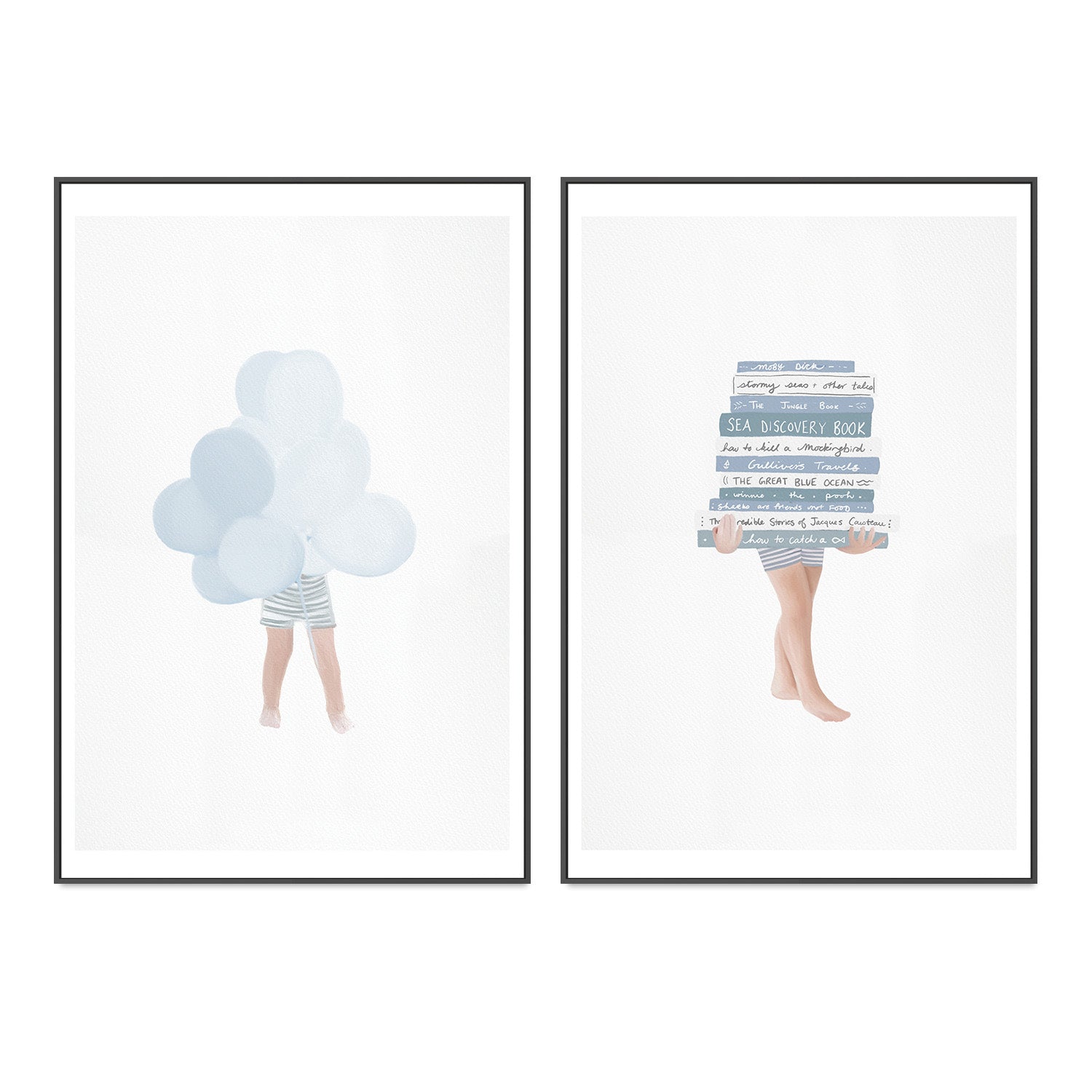 wall-art-print-canvas-poster-framed-Boy with Blue Balloons and Books, Set Of 2 , By Leah Straatsma-3