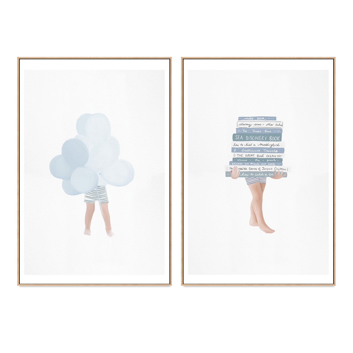 wall-art-print-canvas-poster-framed-Boy with Blue Balloons and Books, Set Of 2 , By Leah Straatsma-4