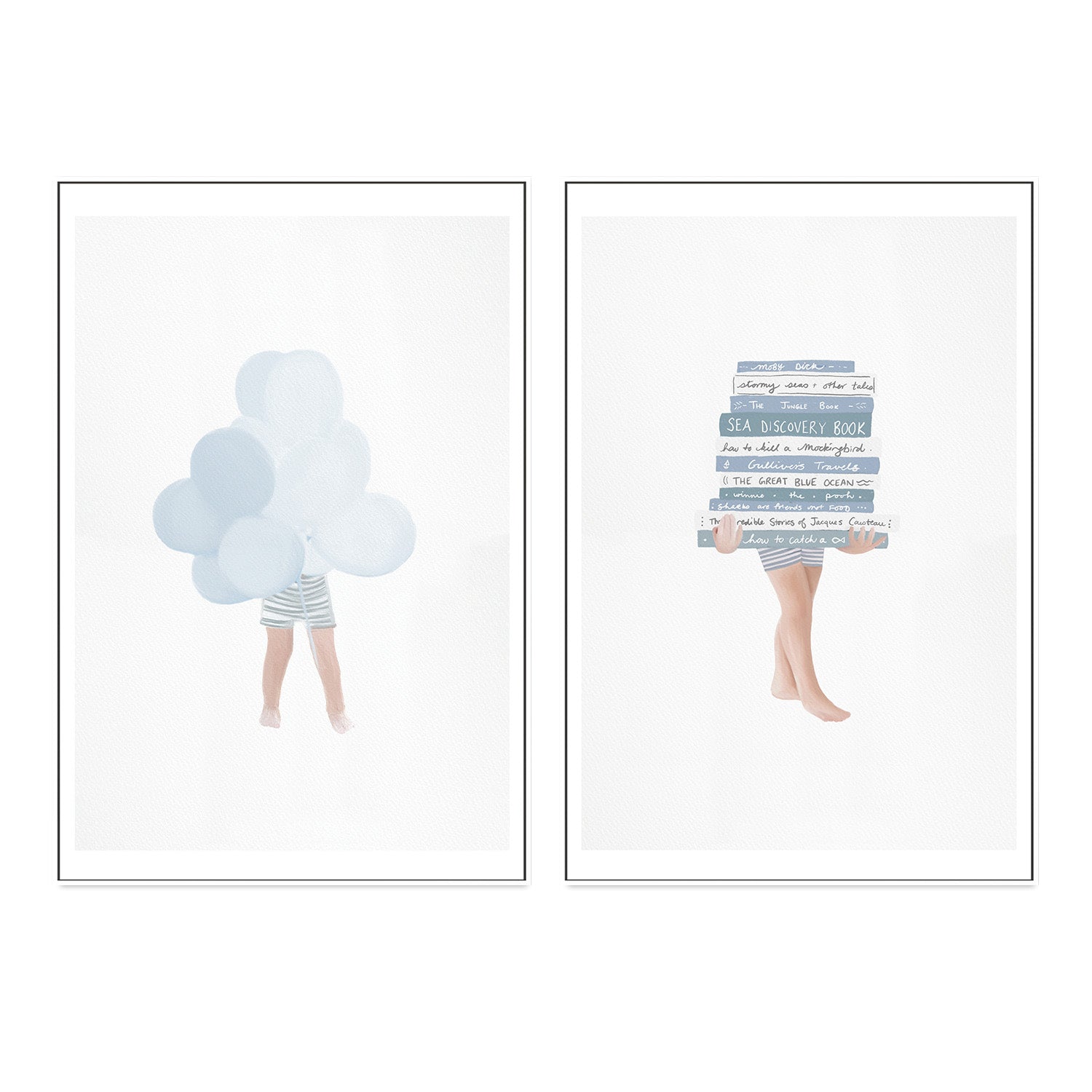 wall-art-print-canvas-poster-framed-Boy with Blue Balloons and Books, Set Of 2 , By Leah Straatsma-5