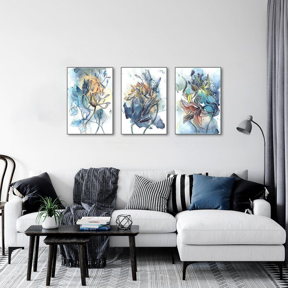 wall-art-print-canvas-poster-framed-Breathe, Abstract Art, Watercolour Painting, Set Of 3-by-Gioia Wall Art-Gioia Wall Art