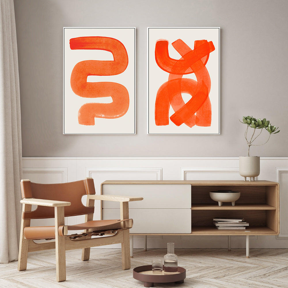 wall-art-print-canvas-poster-framed-Bright Orange Strokes, Set Of 2 , By Ejaaz Haniff-GIOIA-WALL-ART