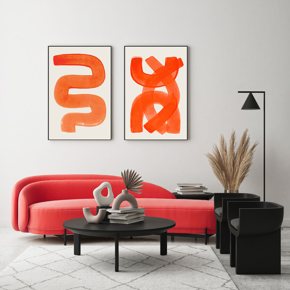 wall-art-print-canvas-poster-framed-Bright Orange Strokes, Set Of 2 , By Ejaaz Haniff-GIOIA-WALL-ART