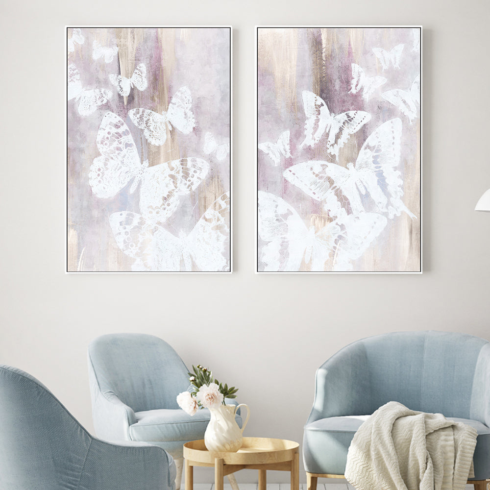 wall-art-print-canvas-poster-framed-Bright White Butterflies, Style A & B, Set Of 2 , By Nina Blue-2