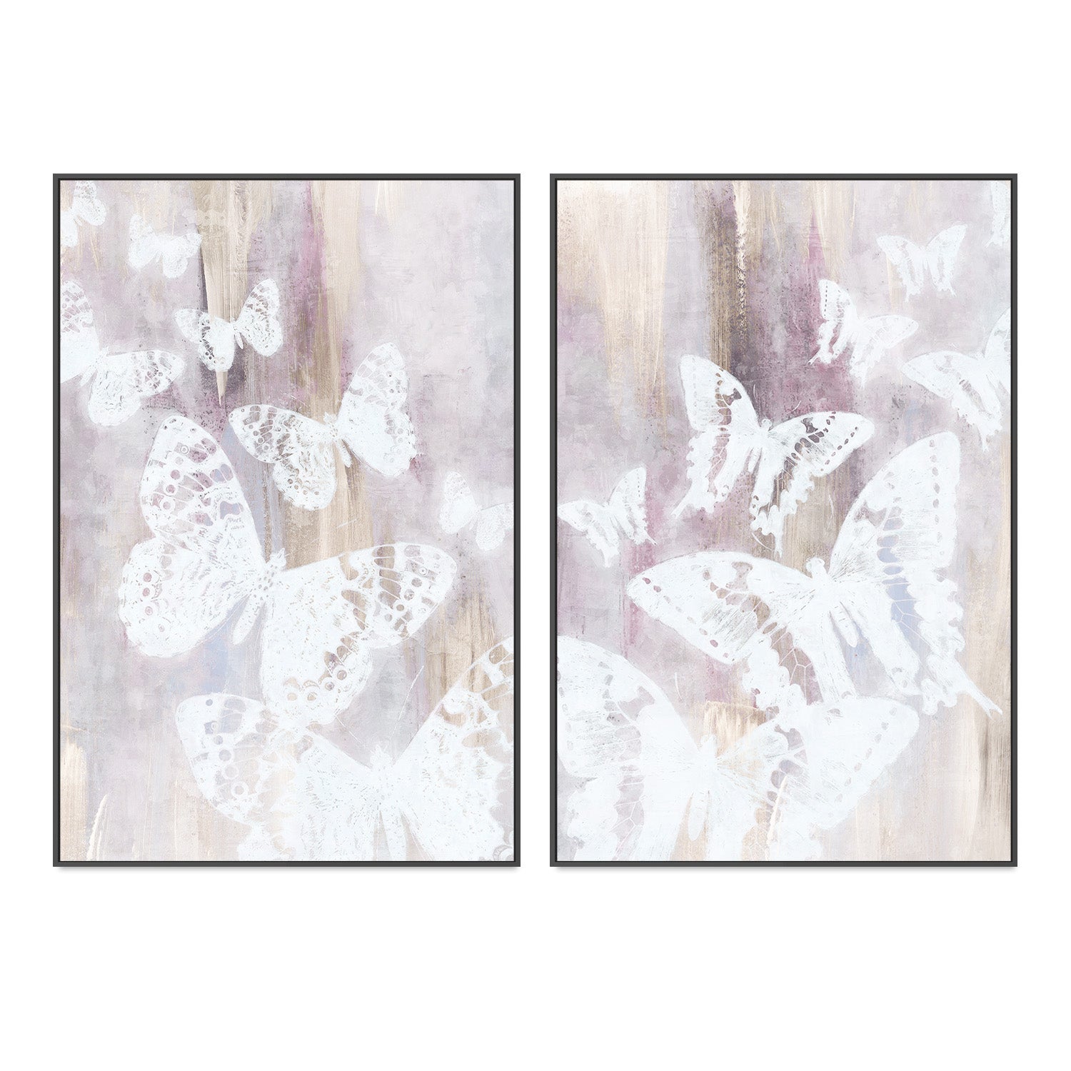 wall-art-print-canvas-poster-framed-Bright White Butterflies, Style A & B, Set Of 2 , By Nina Blue-3