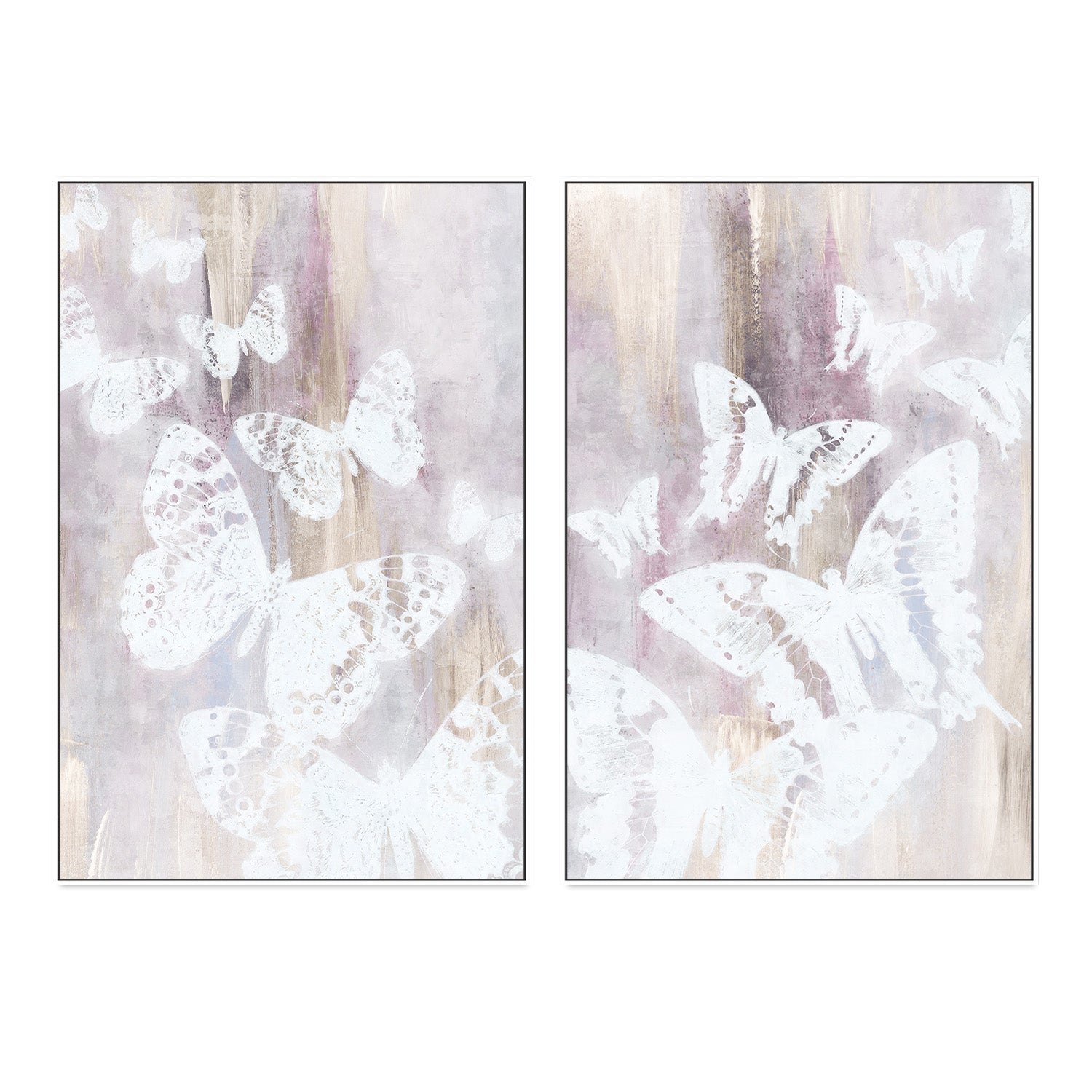 wall-art-print-canvas-poster-framed-Bright White Butterflies, Style A & B, Set Of 2 , By Nina Blue-5