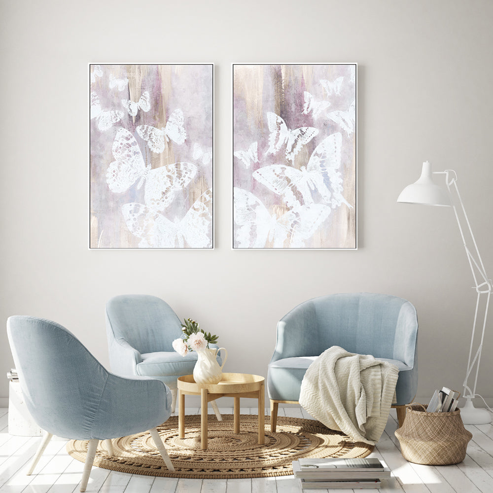 wall-art-print-canvas-poster-framed-Bright White Butterflies, Style A & B, Set Of 2 , By Nina Blue-7