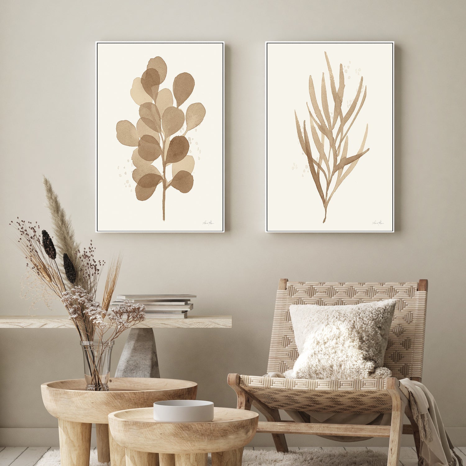 wall-art-print-canvas-poster-framed-Brown Leaves, Style A & B, Set Of 2 , By Laura Horn-GIOIA-WALL-ART