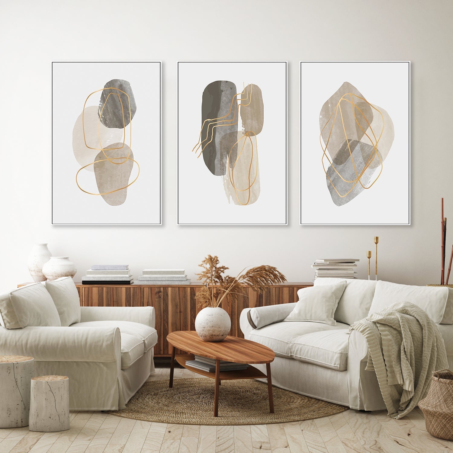 wall-art-print-canvas-poster-framed-Brown Pebbles, Style A, B & C, Set Of 3-GIOIA-WALL-ART