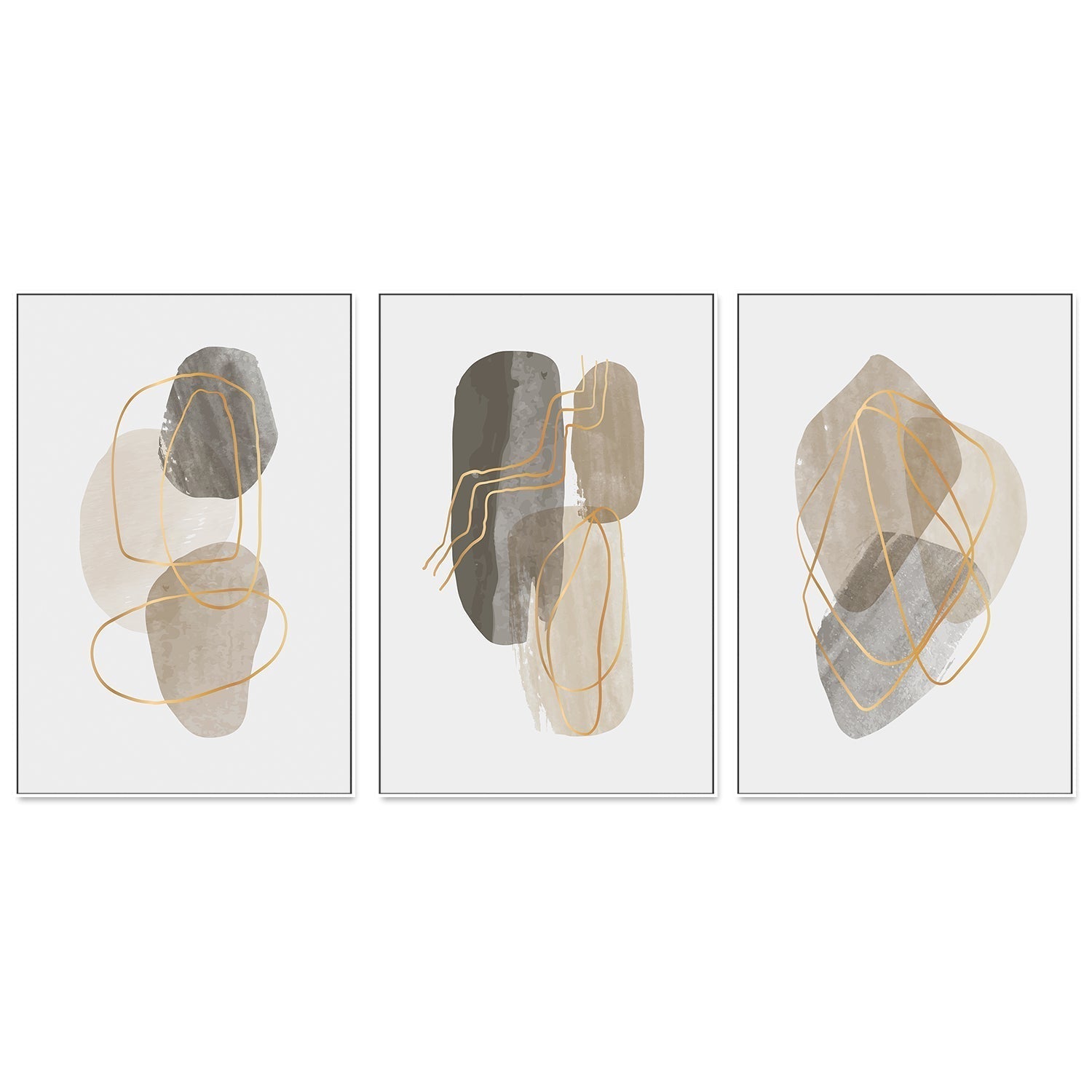 wall-art-print-canvas-poster-framed-Brown Pebbles, Style A, B & C, Set Of 3-GIOIA-WALL-ART