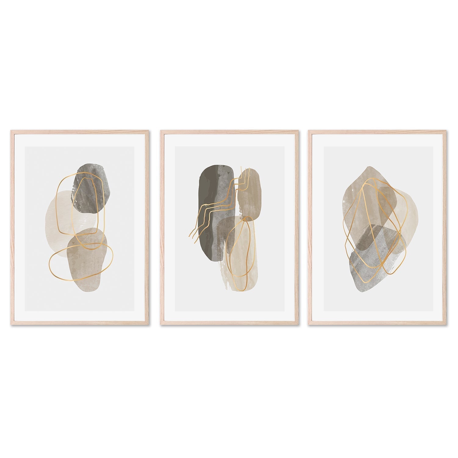 wall-art-print-canvas-poster-framed-Brown Pebbles, Style A, B & C, Set Of 3-GIOIA-WALL-ART