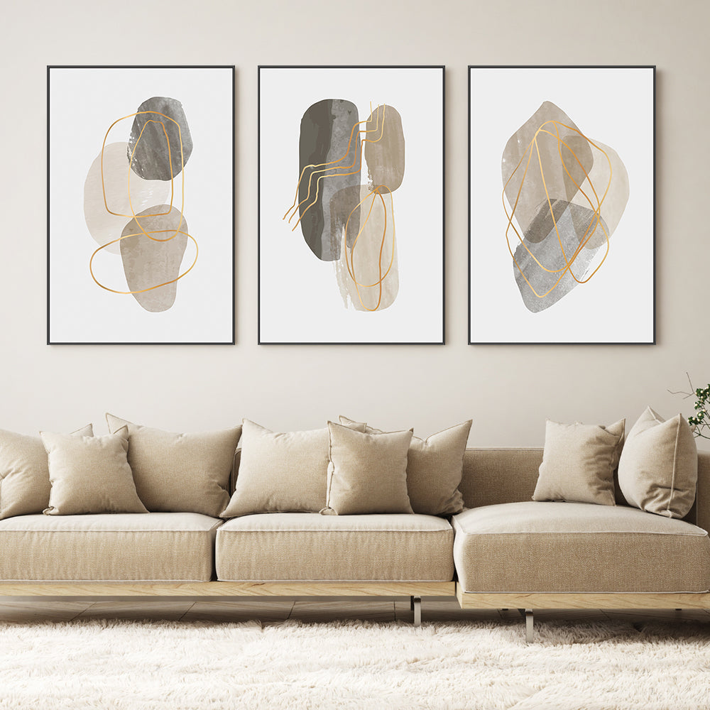 wall-art-print-canvas-poster-framed-Brown Pebbles, Style A, B & C, Set Of 3-GIOIA-WALL-ART