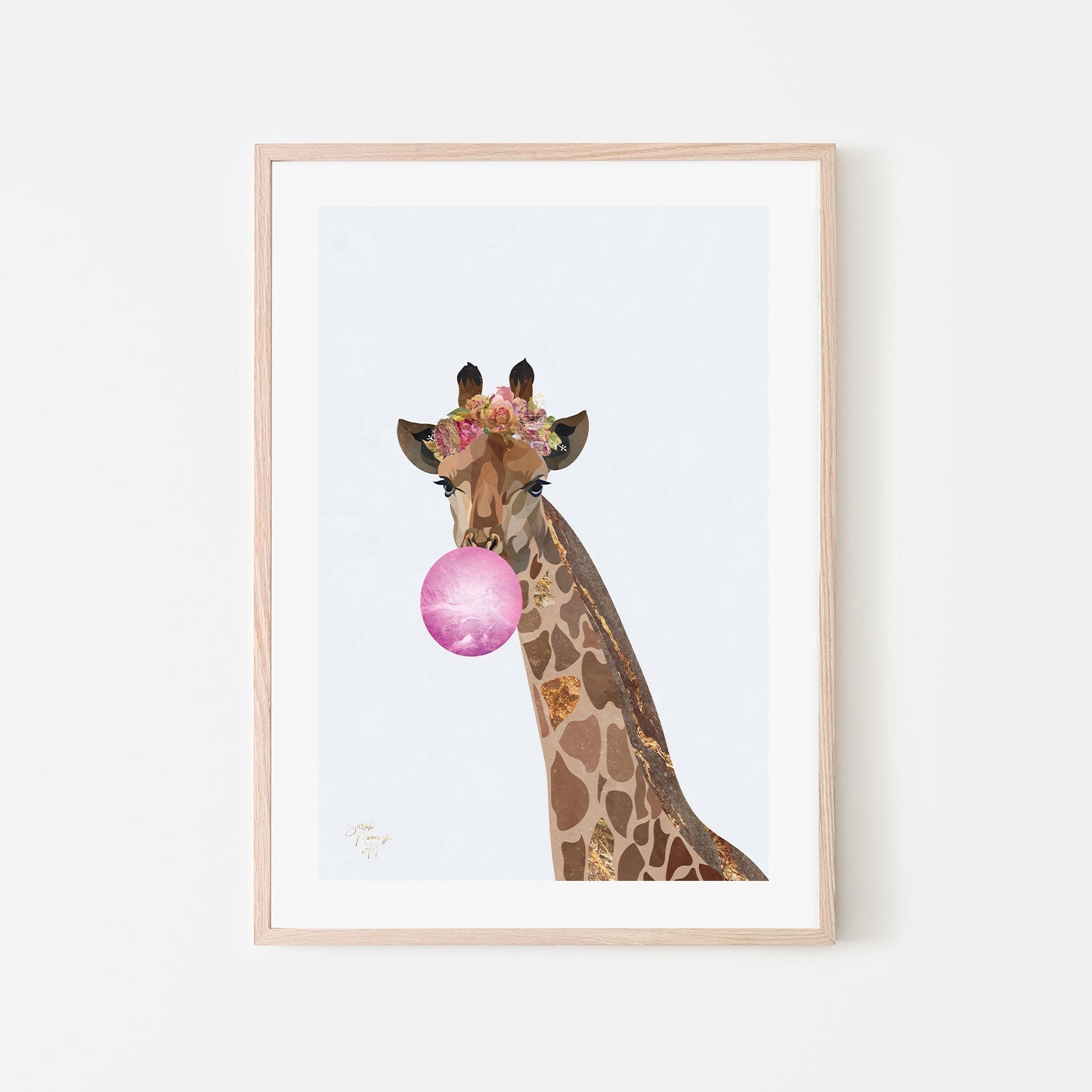 wall-art-print-canvas-poster-framed-Bubblegum Giraffe, Style B , By Sarah Manovski-GIOIA-WALL-ART