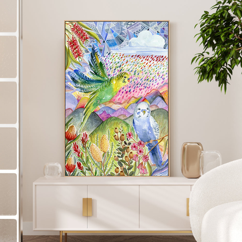 wall-art-print-canvas-poster-framed-Budgies , By Jessie Mitchelson-GIOIA-WALL-ART