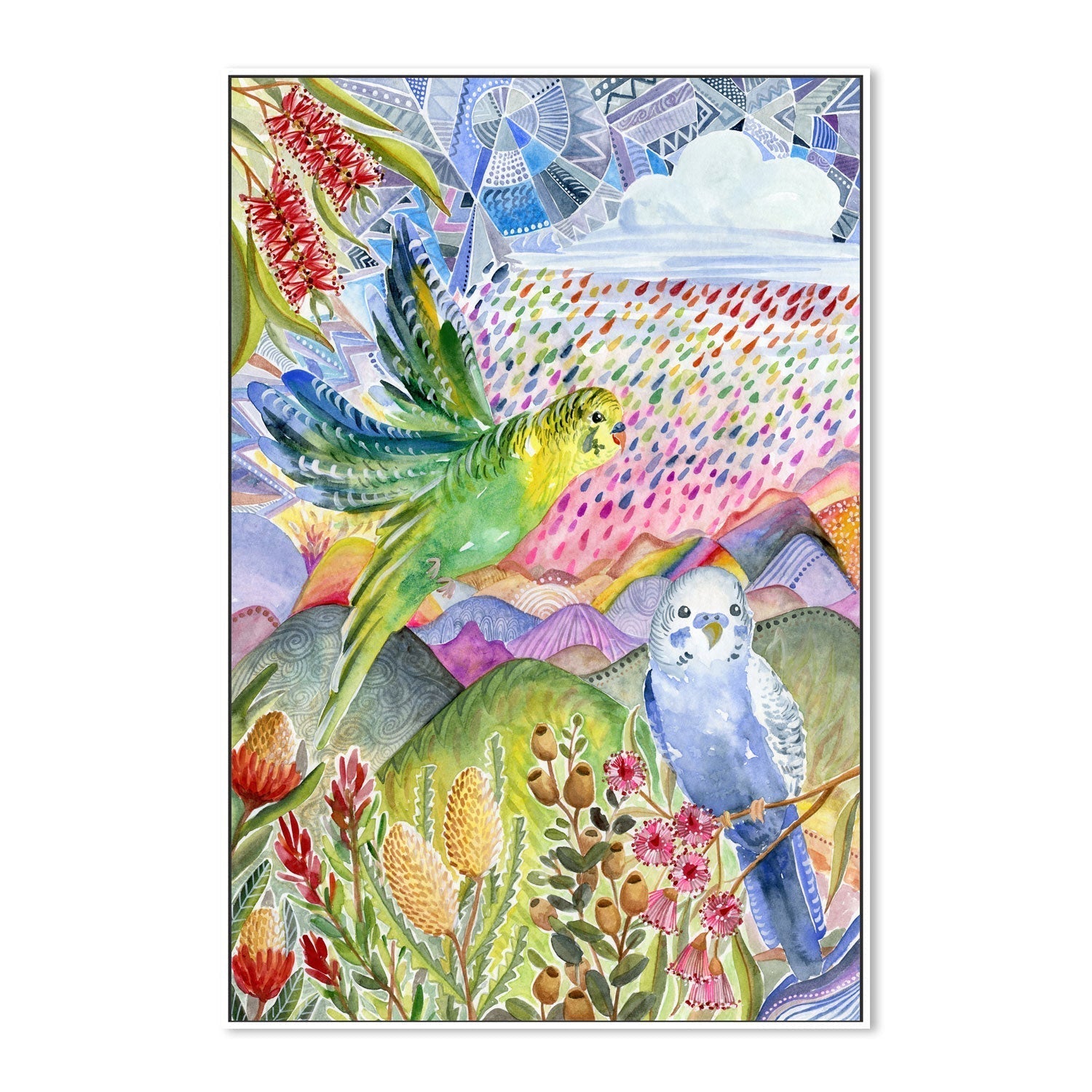 wall-art-print-canvas-poster-framed-Budgies , By Jessie Mitchelson-GIOIA-WALL-ART